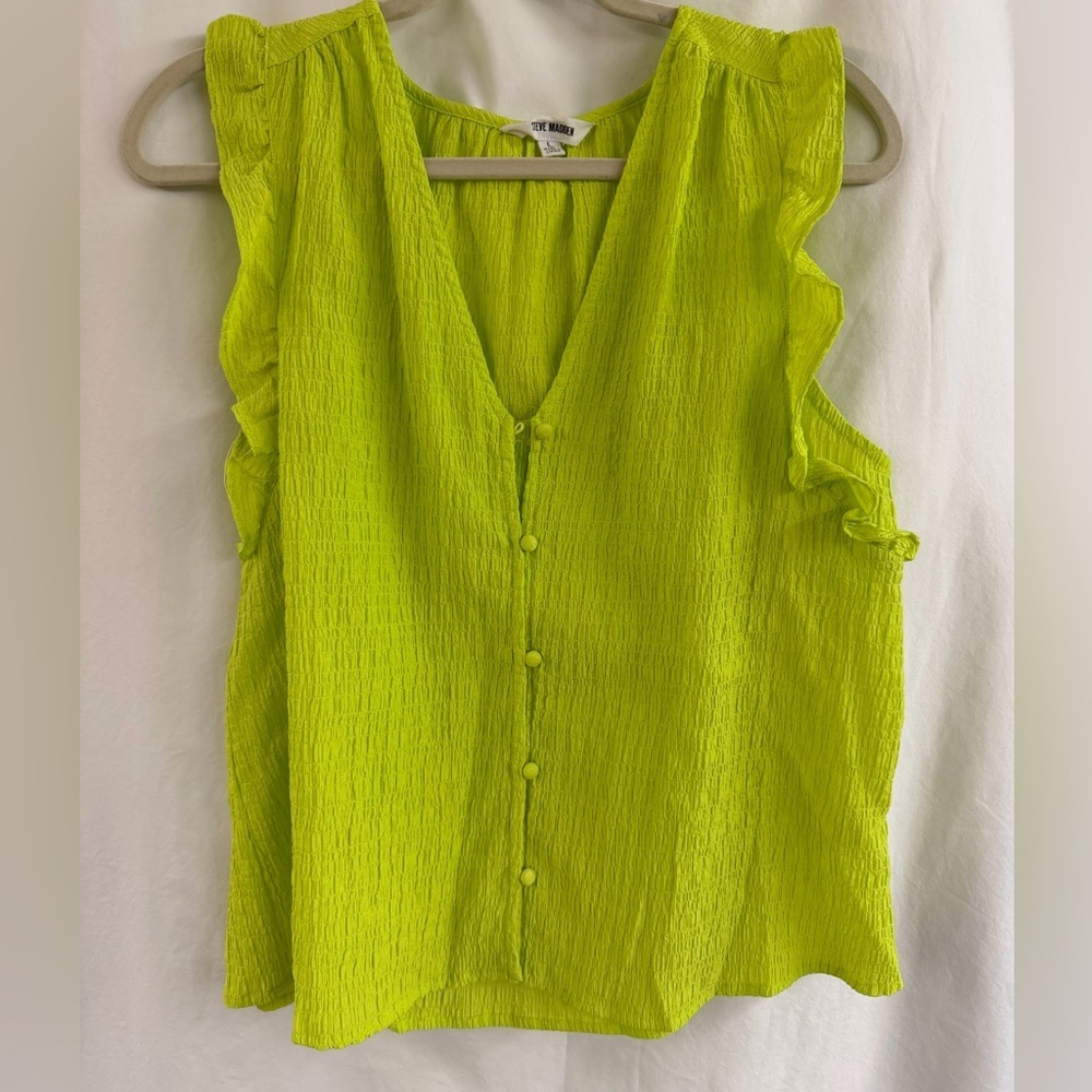 Steve Madden Loretta Top Bright Lime Ruffle detail Blouse